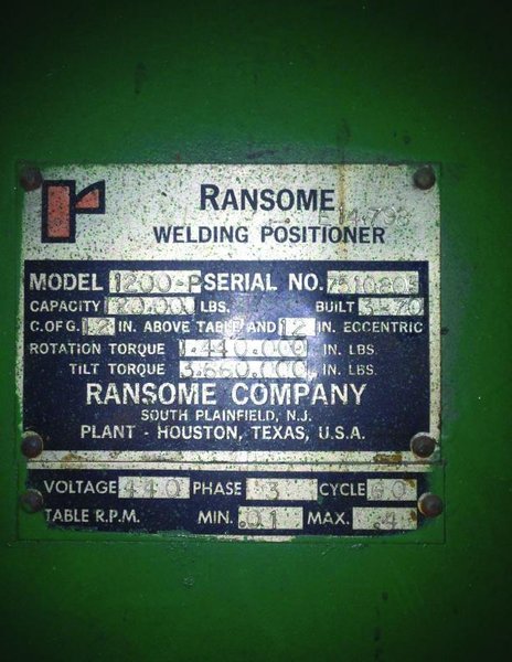 120,000 LBS RANSOME WELDING POSITIONER: STOCK #64866