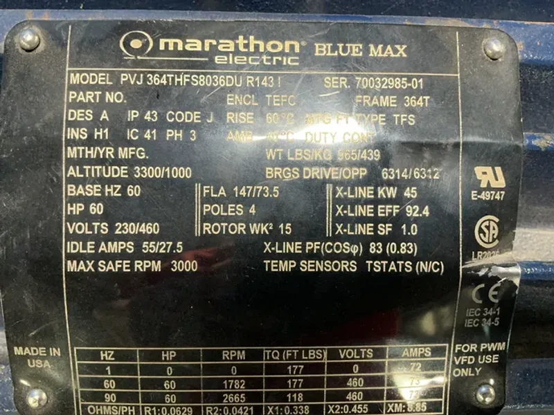 MARATHON 60 HP MOTOR   -  PVJ364THFS8036DUR1431
