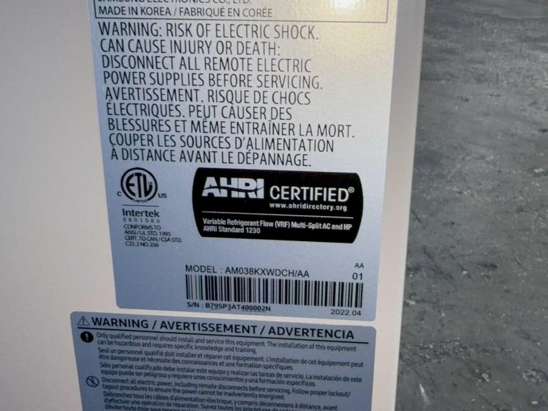 SAMSUNG 38000/42000 BTU MULTI SPLIT SYSTEM/HEAT PUMP  -  AM038KXWCH