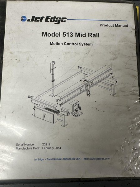 5&#039; x 13&#039; JET EDGE (2013) MODEL #5X13-MR GANTRY RAIL WATERJET CUTTING TABLE, WITH IP-60-50 INTENSIFIER PUMP: STOCK #19309