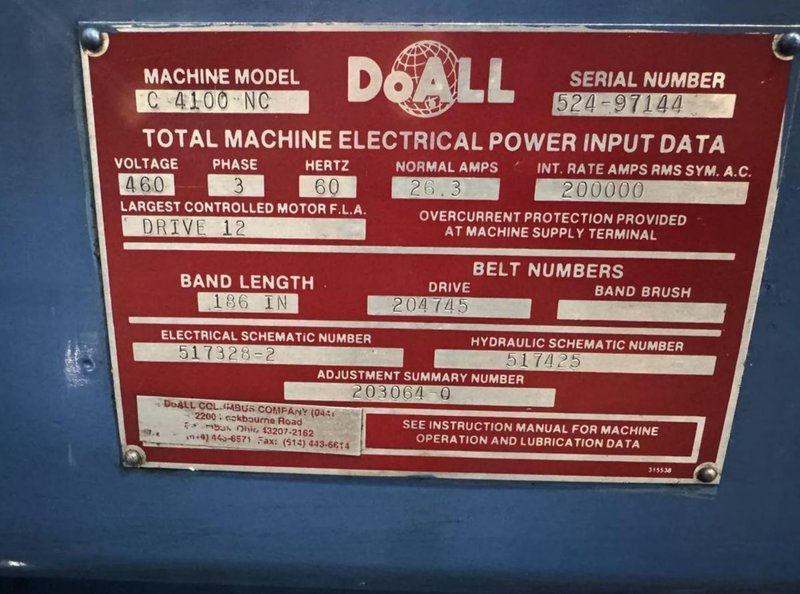 14" X 16" CAPACITY DOALL MODEL #C1-4100NC AUTOMATIC HORIZONTAL BANDSAW: YOBRO #25754