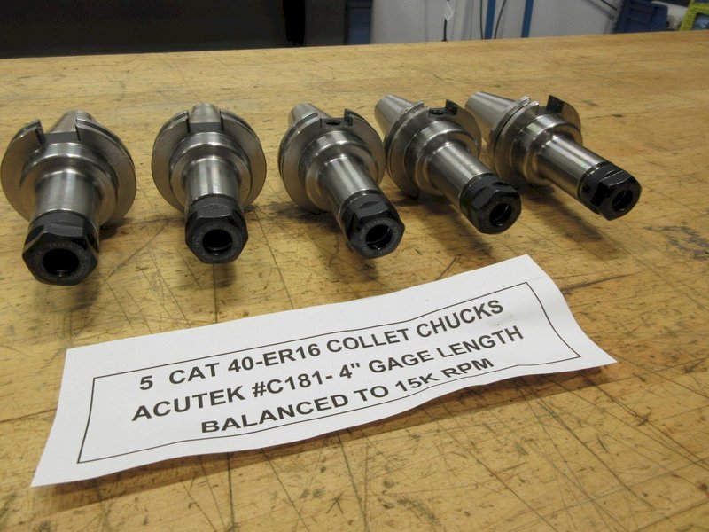 Acutek (5 pcs) #C181-4 CAT40 ER16 Collet Type Tool Holders, 4" Gage Length, Balanced to 15K RPM- Auction Item