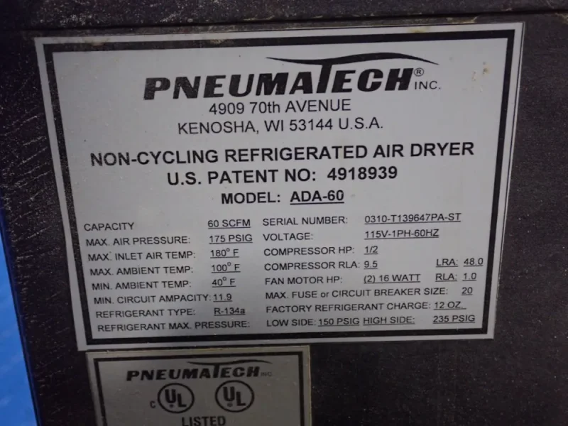 PNEUMATECH 60 SCFM AIR DRYER   -  ADA-60