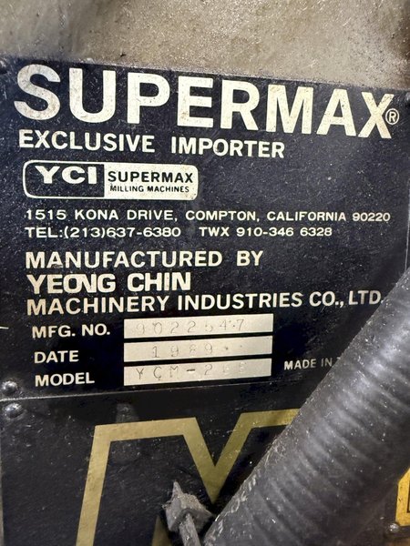 SUPERMAX YCM-265 VERTICAL MILL W/ TOOLING. STOCK #1008125