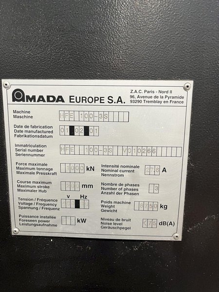 110 TON x 10' AMADA MODEL #HFE100-3S CNC HYDRAULIC PRESS BRAKE, 2001: STOCK #21984