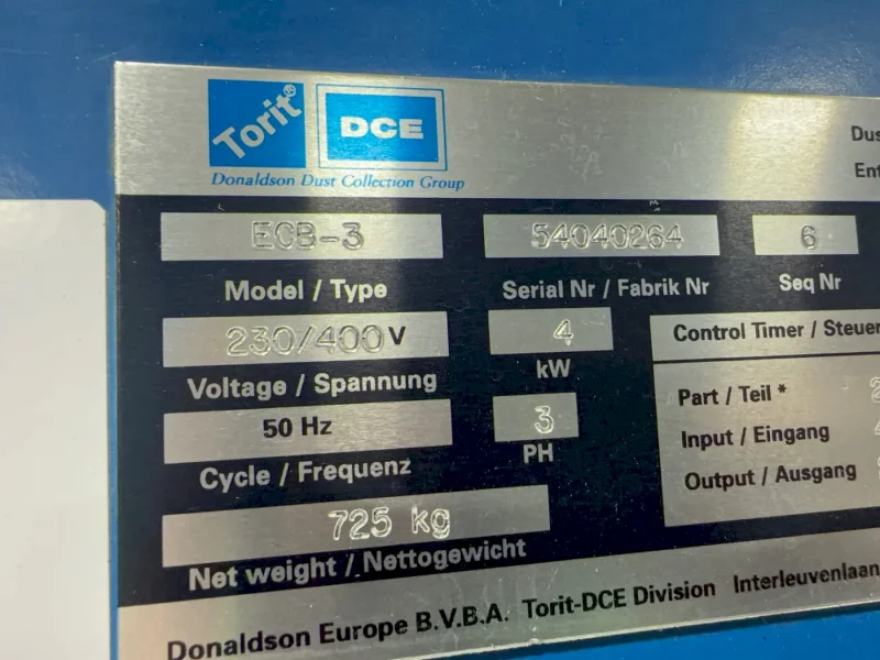 DONALDSON TORIT 4 KW DUST COLLECTOR   -  ECB-3