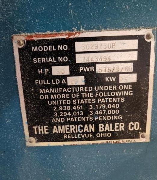 30" X 29" AMERICAN Model #3029730P HORIZONTAL AUTO TIE BALER : YOBRO 26346