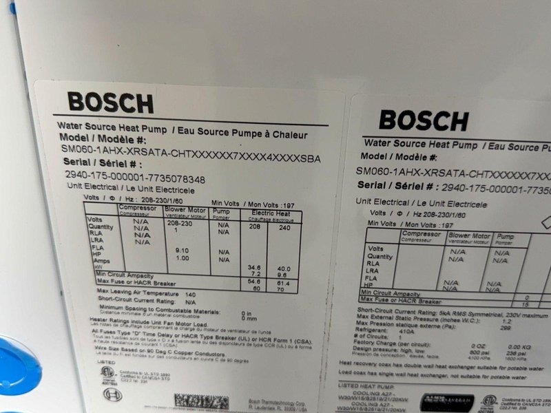 Bosch Water Source Heat Pump - Sm060-1ahx-xrsata-chtx
