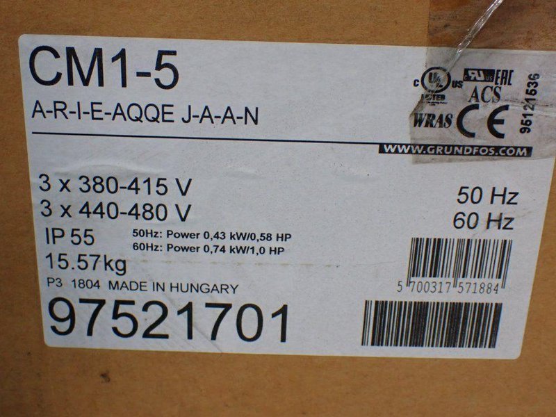 GRUNDFOS 145/232PSI HORIZONTAL MULTISTAGE CENTRIFUGAL PUMP  -  A-R-I-E-AQQE J-A-A-N