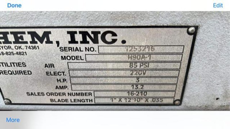 12.75" X 12.75" H.E.M. H90A-1 AUTOMATIC HORIZONTAL BAND SAW STOCK #3041