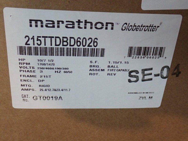 MARATHON MOTORS 10 HP MOTOR  -  215TTDBD6026