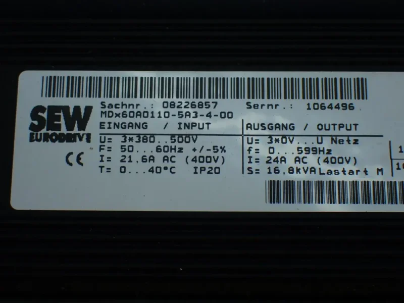 SEW EURODRIVE MOVIDRIVE INVERTER DRIVE UNIT  -  MDX61B0110-5A3-4-0T