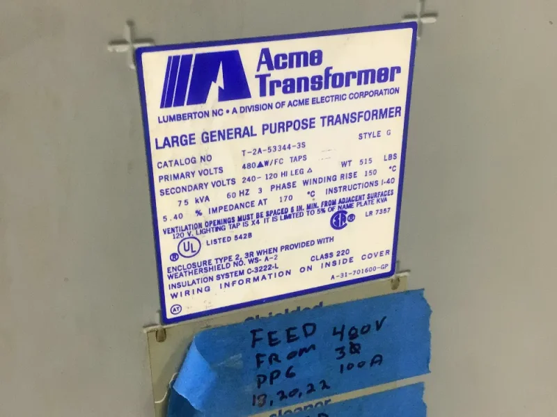 ACME TRANSFORMER 75 KVA TRANSFORMER  -  T-2A-53344-3S