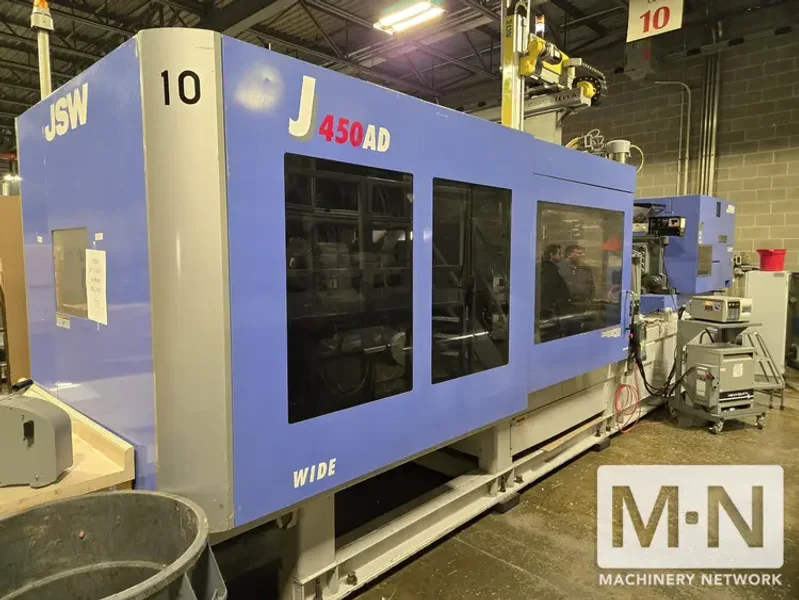 496 TON 43 OZ JSW MODEL J450AD-1400H ELECTRIC INJECTION MOLDING MACHINE MFG 2008