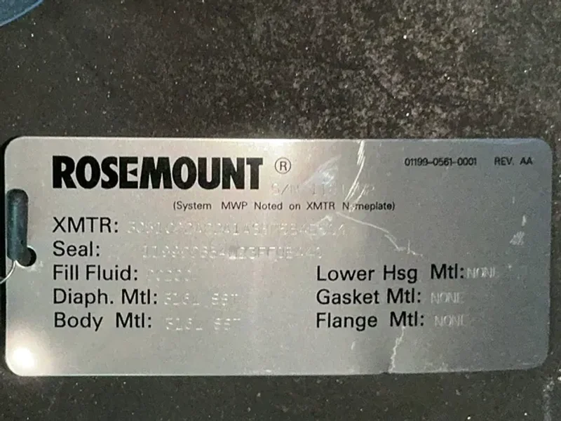ROSEMOUNT 750 PSI PRESSURE TRANSMITTER  -  3051CD2A22A1AS8M5B4E5Q4