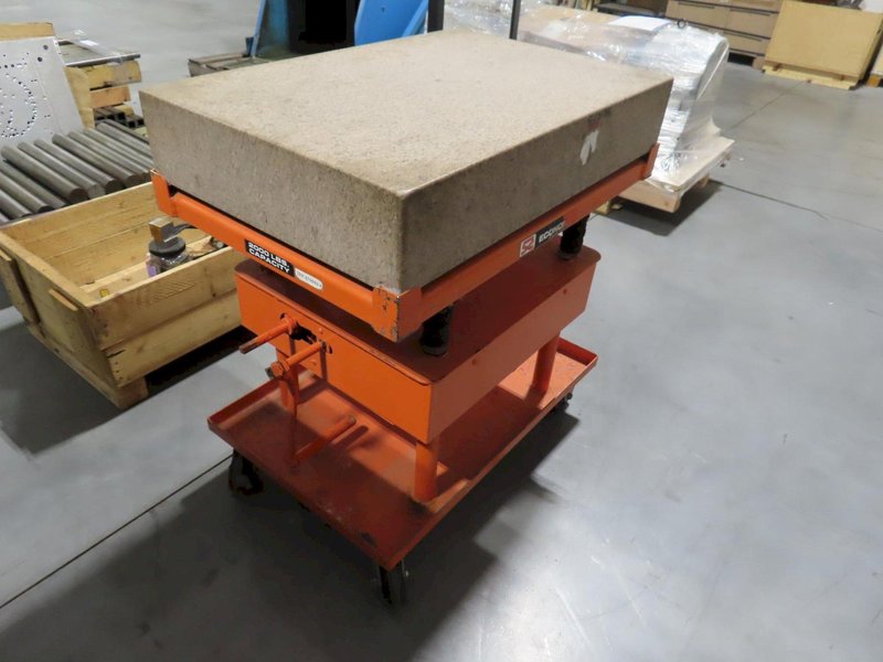 Herman Pink Granite Surface Plate 24"x36"x6.5" on Economy Die Lift Cart 2000 lb Capacaity Lift Cart, Adjustable Height- Auction Item