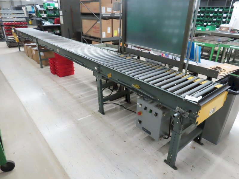Hytrol 22" x 25' Powered Roller Conveyor System with Foot Pedal, (2) 10' Sections and (1) 5' Section- Auction Item