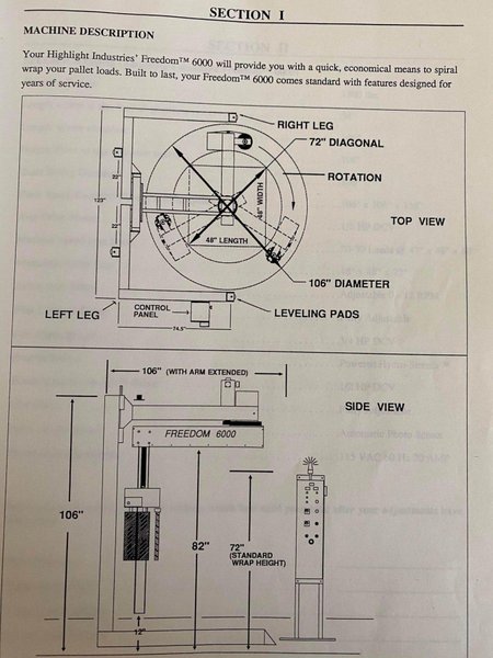 HIGHLIGHT INDUSTRIES FREEDOM 6512 SPIRAL PALLET STRETCH WRAPPER MACHINE