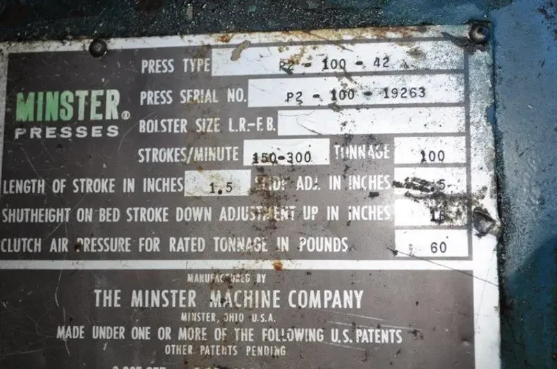 MINSTER 100 TON SSDC PRESS, STOCK# 13611J