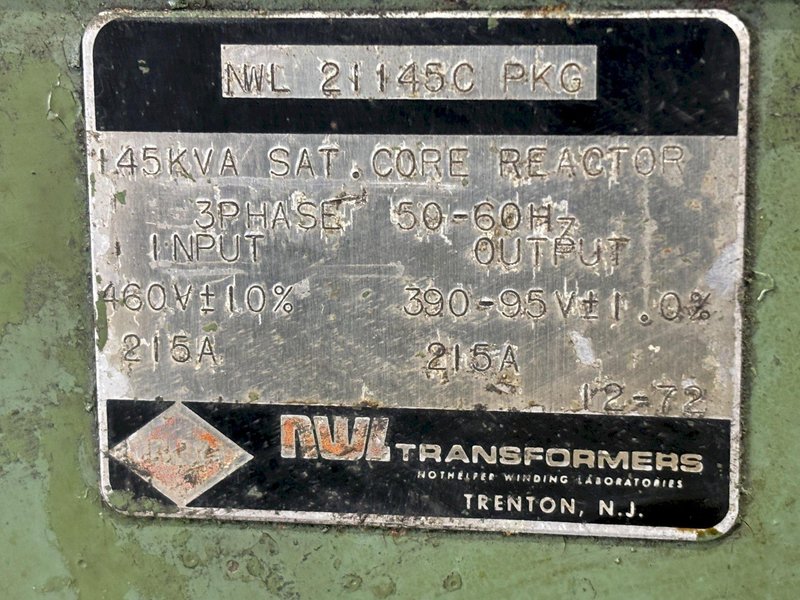 210 AMP NWL SATURABLE MODEL #21483 CORE REACTOR TRANSFORMER: STOCK #21210