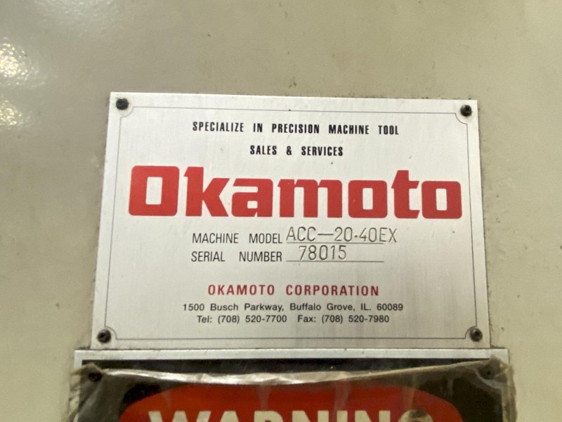 20&quot; X 40&quot; OKAMOTO MODEL #ACC-20-40EX CNC HORIZONTAL SURFACE GRINDER: STOCK #20992