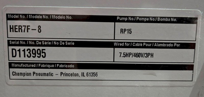 GARDNER DENVER HER7F-8 RECIPROCATING AIR COMPRESSOR 7.5HP 80GAL USED