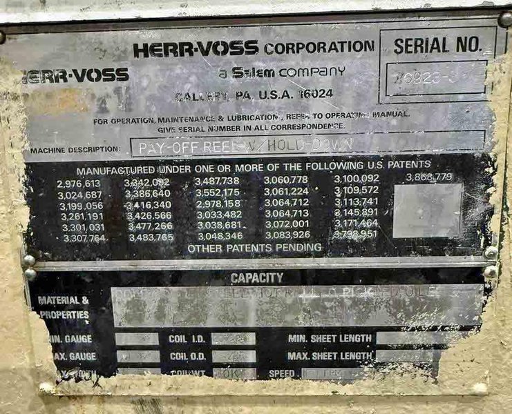 60,000# x 72" Herr Voss Uncoiler