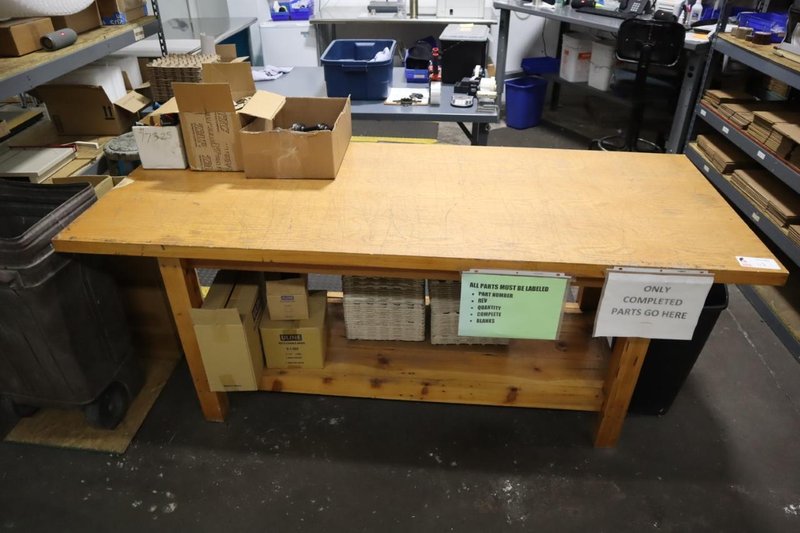 Haevy Wood Table with Lower Shelf 80&quot; x 32&quot; x 34&quot; -NO CONTENTS- Auction Item