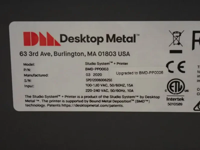 DESKTOP METAL 3D PRINTER/FURNACE  -  BMD-PF0002/BMD-PP0006