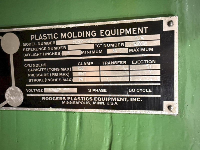 200 TON RODGERS MODEL MD200-4835 CUSHION BED 4 POST HYDRAULIC PRESS, 24" STROKE: YOBRO #25696