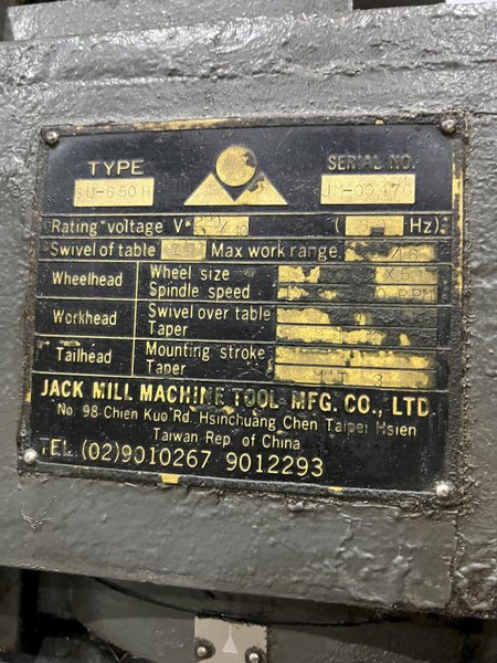 10&quot; X 25&quot; JACK MILL MODEL GU-650H HYDRAULIC UNIVERSAL ID/OD CYLINDRICAL GRINDER: STOCK #19819