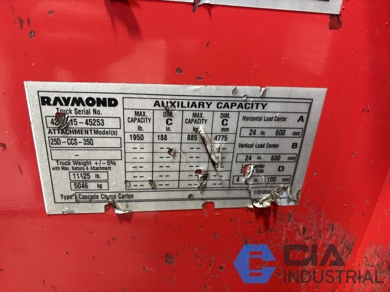 2015 - 3,500 LB. RAYMOND MODEL 425-C35TT STAND-UP ELECTRIC FORKLIFT