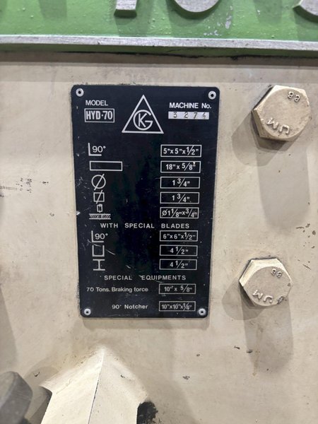 70 TON GEKA MODEL #HYDRCROP HYD-70 HYDRAULIC IRONWORKER: STOCK #22762