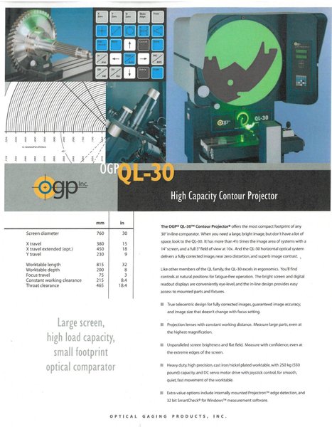 30" OGP (Optical Gaging Products) Model QL30 Optical Comparator &amp; Measuring Machine