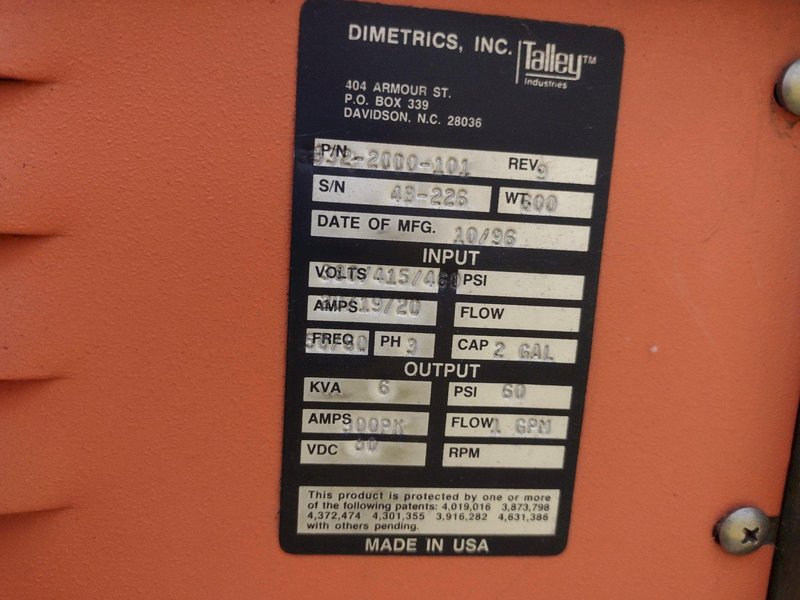 DIMETRICS INC GOLD TRACK III ORBITAL WELDING SYSTEM: STOCK 11472