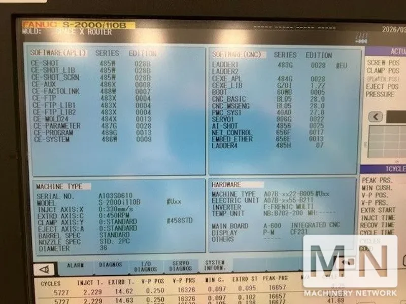 110 TON 4.87 OZ MILACRON MODEL ROBOSHOT S-2000i-110B  ELECTRIC INJECTION MOLDING MACHINE MFG 2010
