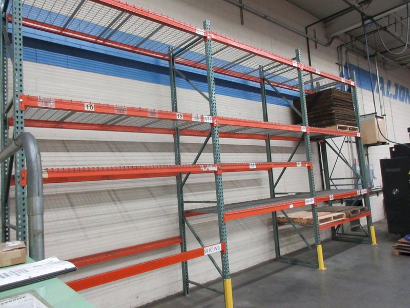 Tear Drop Style Pallet Racking, (4) Uprights 14'x42" (12) 8' Shelves, Wire Decking, *No Contents*- Auction Item