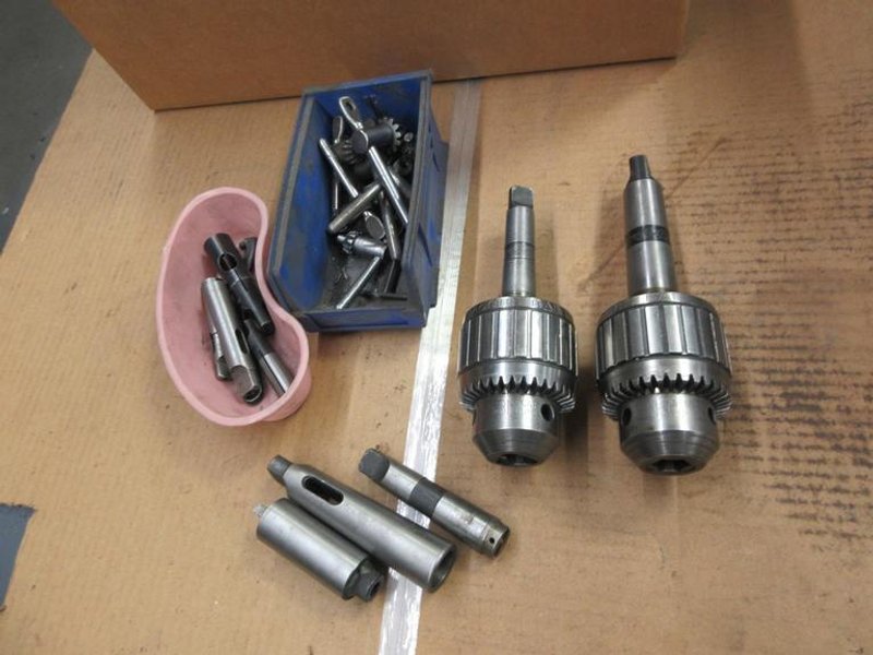 Jacobs Keyed Drill Chucks (2) No. 18N, On MT #3 &amp; #4, with Extra Keys and Morse Taper Adapters- Auction Item