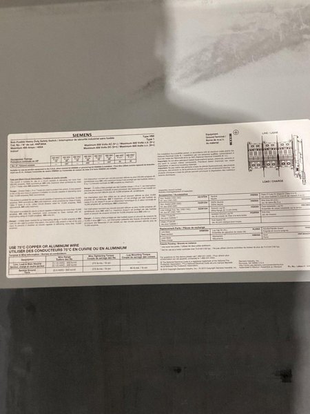 SIEMENS HNF365A VBII Series 400A Non-Fusible Heavy Duty Safety Switch 600V USED