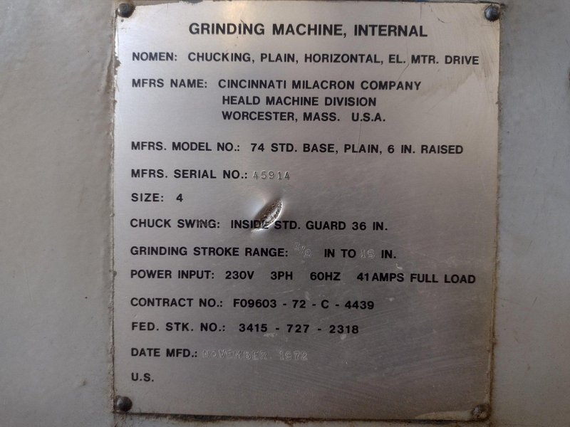 36" SWING CINCINNATI MILACRON (HEALD) MODEL #74 INTERNAL GRINDER: STOCK #17321