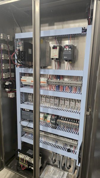 Samfull SF-720-8 8 Lane Liquid Stick Pack Machine with Counter, Cartoner, 1000L Homogenizing Mixer and Transfer Pump, 2024 – Complete Liquid Stick Pack Processing and Packaging Line