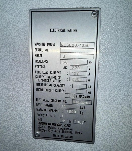 Mori Seiki NL3000/1250 CNC Turning Center – Long Bed Lathe