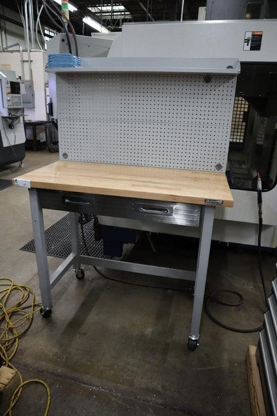 Portable Work Bench with Maple Top, Upper Shelf, Drawer, Work light- Auction Item