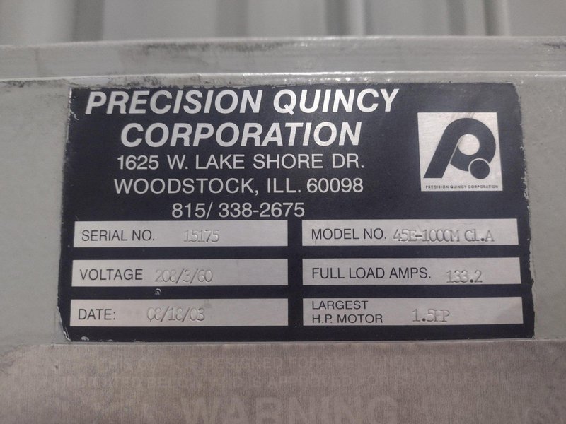60&quot; X 38&quot; X 38&quot; X 1,000 DEGREE PRECISION QUINCY CORP MODEL #45E-1000M HEATED OVEN: STOCK #20624