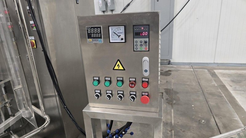 Samfull SF-720-8 8 Lane Liquid Stick Pack Machine with Counter, Cartoner, 1000L Homogenizing Mixer and Transfer Pump, 2024 – Complete Liquid Stick Pack Processing and Packaging Line