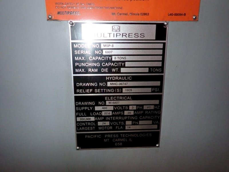 8 TON MULTIPRESS MODEL #M5P-8 HYDRAULIC C-FRAME PRESS: YOBRO #24267