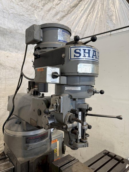 2 HP SHARP VERTICAL MILLING MACHINE W/ KURT VISE. STOCK # 0557025.