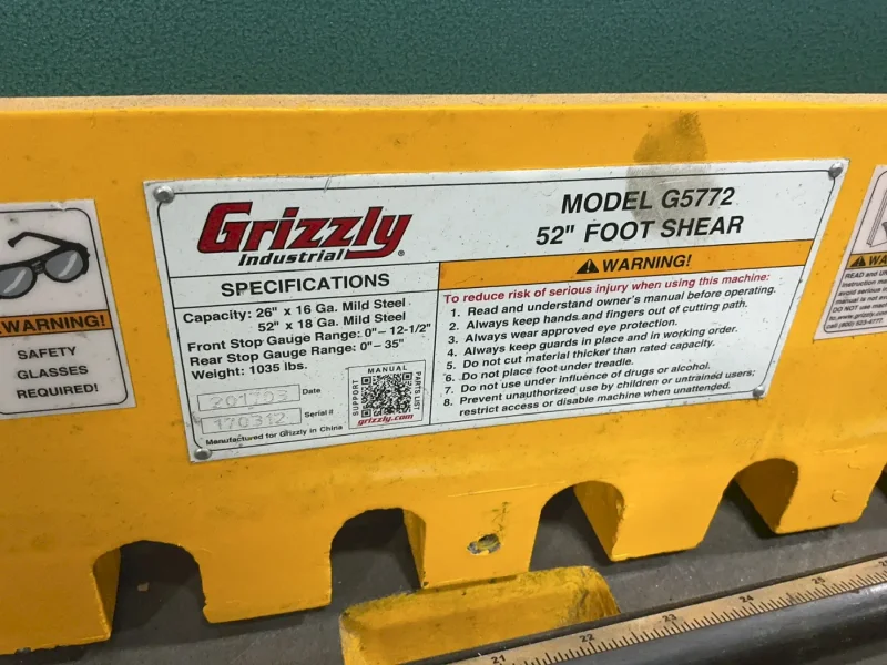 GRIZZLY 52” X 18 GA MILD STEEL FOOT SHEAR   -  G5772
