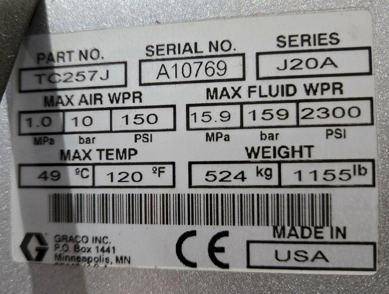 GRACO TC257J Check‑Mate Supply Pump 23:1 for 50 Gal Drum USED