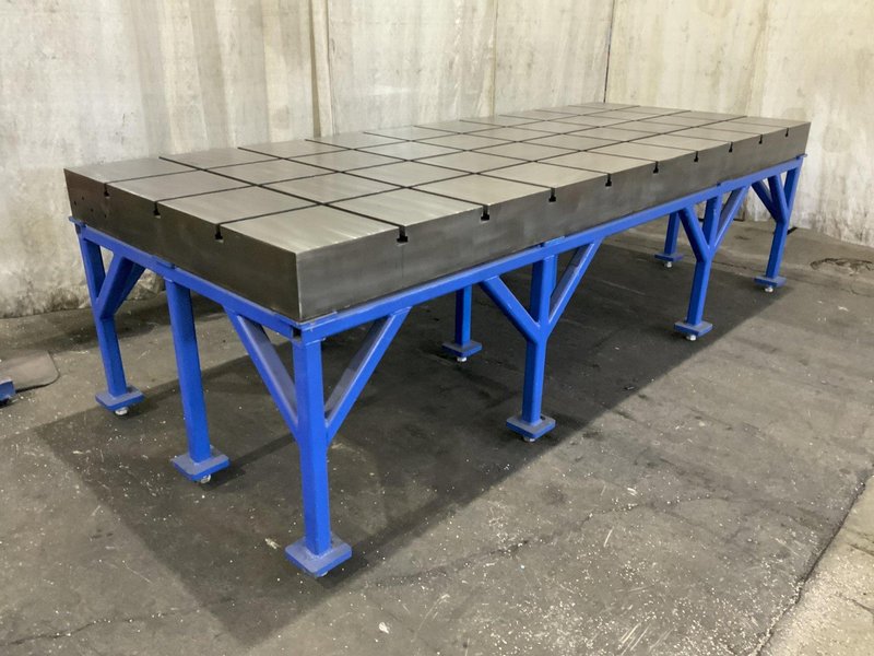 48" X 120" X 6" THICK T-SLOTTED LAYOUT PLATE WITH STEEL STAND: STOCK #80807